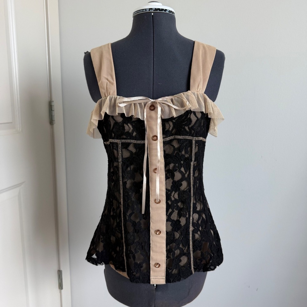 Vintage Y2K Young Essence Floral Mesh Button Down Tank Size Medium